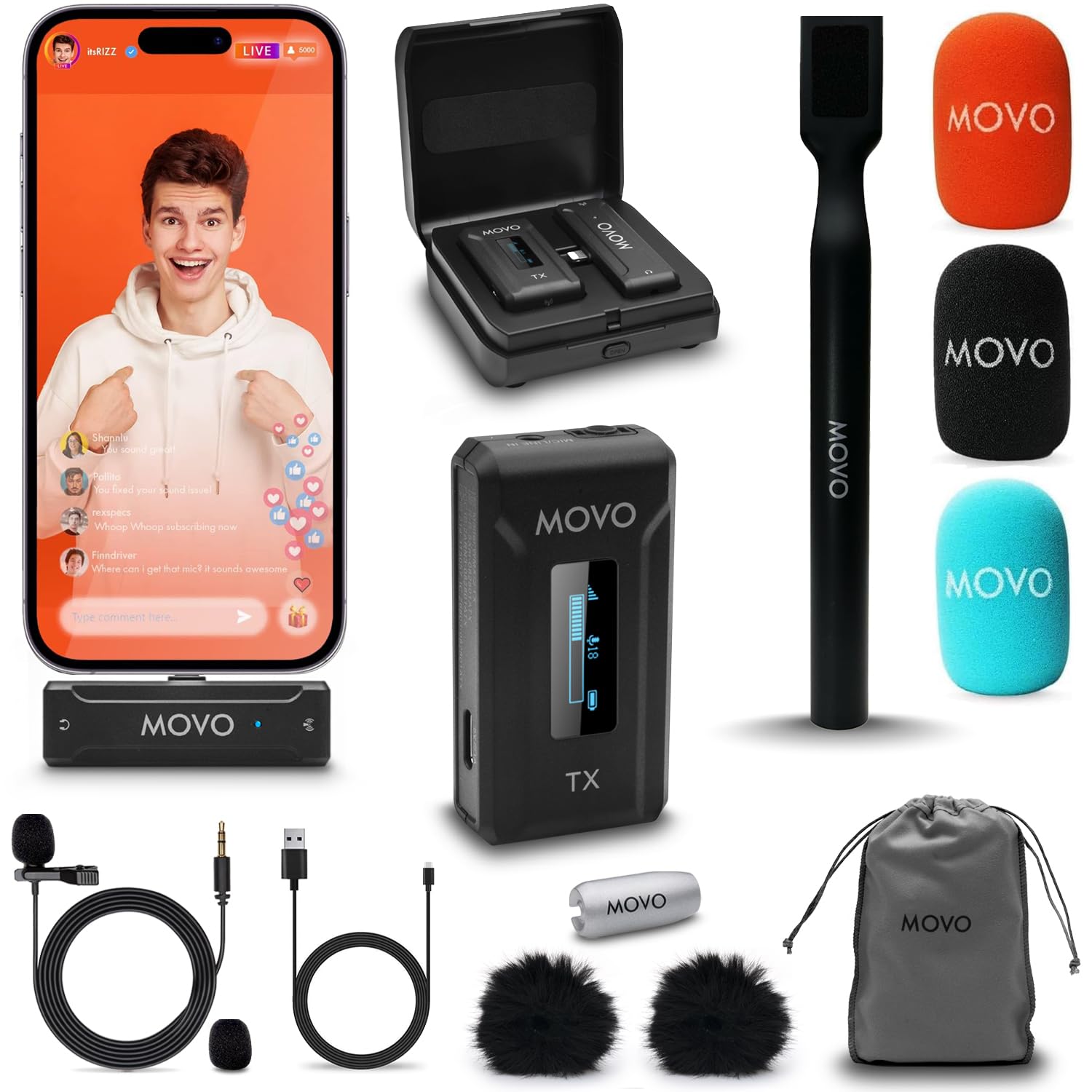 Movink 13　おまけ付き Amazon.com: Movo WMX-2-L Wireless Lavalier Microphone for iPhone